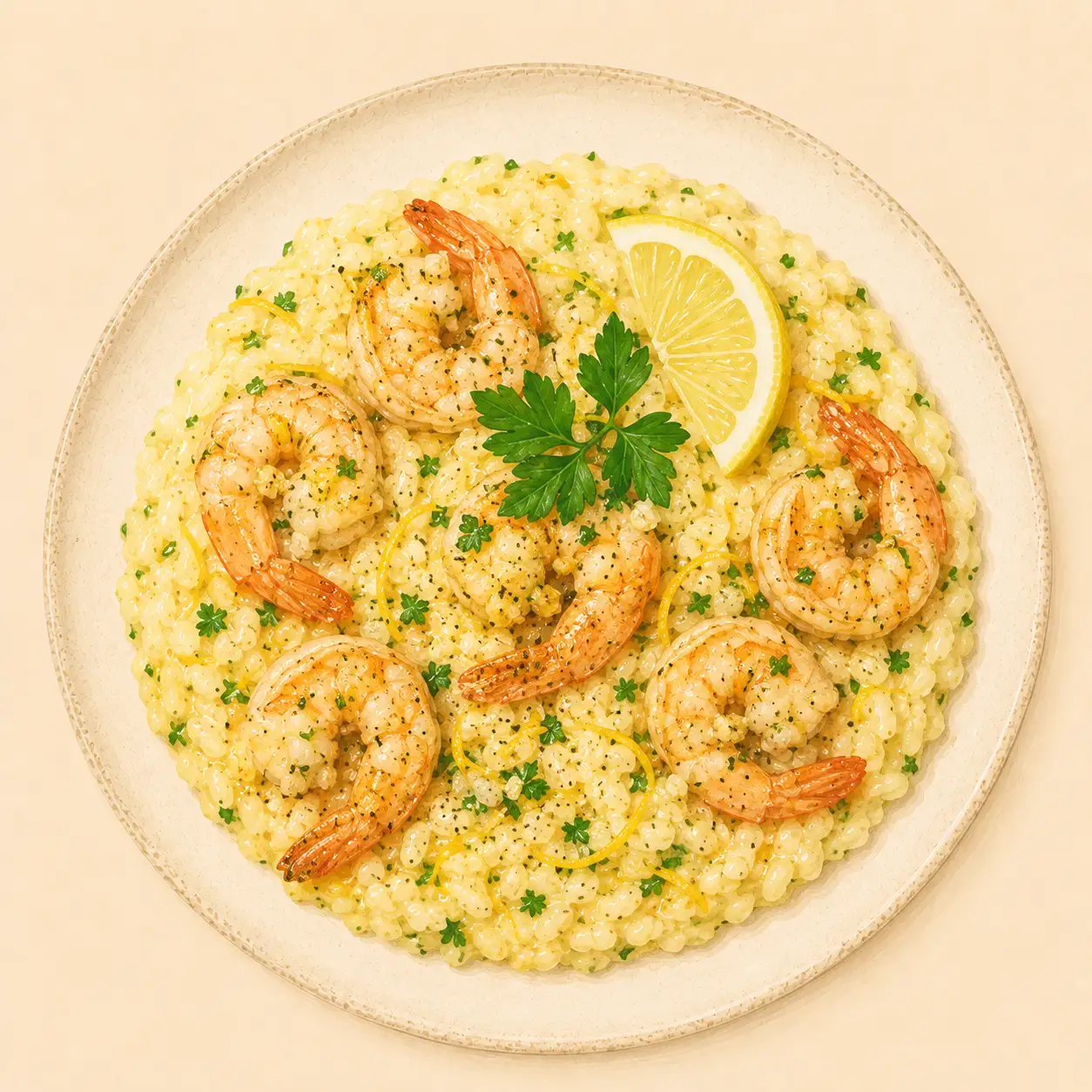 Risotto citronné aux crevettes sautées à l’ail