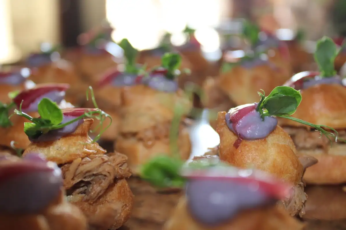 Choux garnis à l'effiloché de viande et pousses fraîches